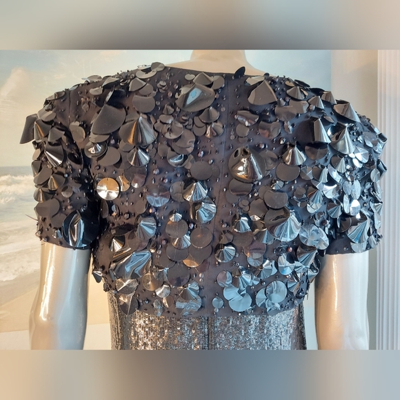 ^$11,000 OSCAR LA RENTA BLACK SILK SEQUIN RUNWAY RED CARPET GOWN W. BOLERO US 6 - Picture 7 of 16